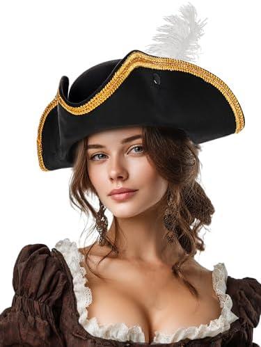 Ibeauti Pirate Hat for Women Men Colonial Tricorn Hat Halloween Pirate Costume Accessories