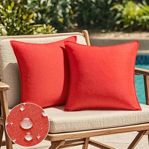 EMEMA Decorative Outdoor Waterproof Throw Pillow Covers Farmhouse Broadside Pillowcase Soft Outside Classic Cushion Cases for Patio Furniture Garden Sofa Set of 2 18x18 Inch Red