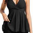 AI'MAGE Women's Tankini Swimsuit Two Piece 2025 Halter V Neck Bathing Suit with Shorts Tummy Control Modest Swimwear, M, Black