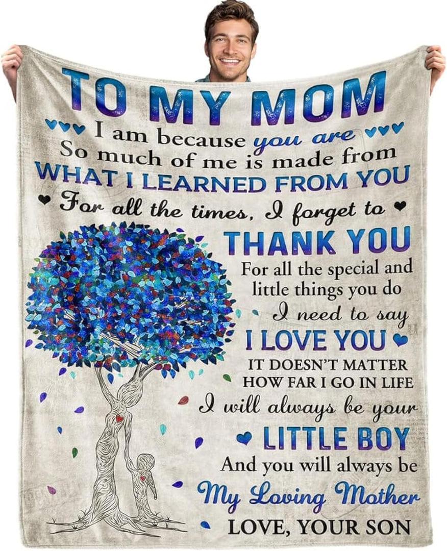 Gifts for Mom from Son, Romantic Birthday Gifts from Son to My Mom Flannel Blanket for Mama from Son Mother Day Birthday Presents for Mom Soft Throw Blanket 60"*50"