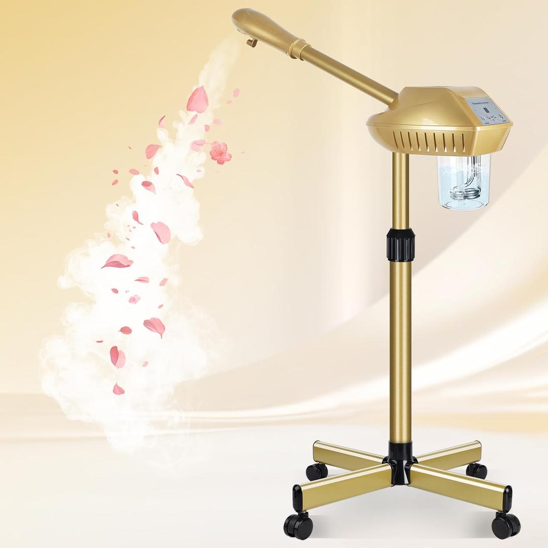 Facial Steamer Professional with More Steam for Deep Cleansing and Hydration, Steamer for Facial with Time Setting, Face Steamer Adjustable Height for Beauty, Spa and Home Use, Gold