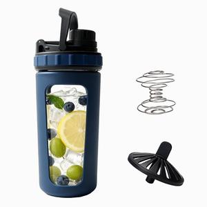 Glass Shaker Cup Odorless BPA Free– Glass Shaker Bottle for Protein 26oz Durable Borosilicate Glass, Leak-Proof & BPA-Free – Ideal for Creamy Protein Shakes, Smoothies & Workout Drinks (Steel Blue)