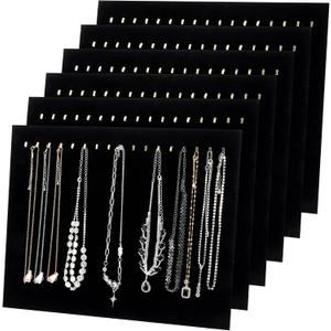 6 Pcs Black Velvet Necklace Display Stands with 17 Hooks, 14.6 x 11.8 Inch Jewelry Display Board for Selling, Boutique Vendors, Pop Up Shop and Chain Storage