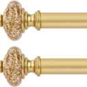 2 Pack Gold Curtain Rods for Windows 30-41 Inch, Decorative Vintage Crystal 1'' Diameter Curtain Rod with Gold Foil Finials, Adjustable Heavy Duty Easy Install Drapery Pole Set for Farmhouse
