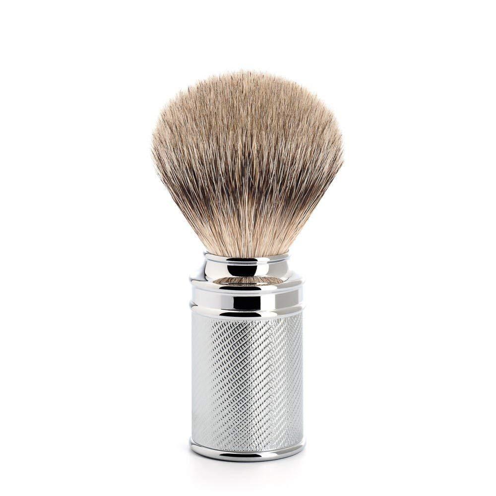 MHLE Traditional Silvertip Badger Shaving Brush | Chrome Plated Stainless Steel Handle | Luxury Shave Accessory for Men