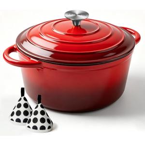 6 Quart Enameled Cast Iron Dutch Oven with Lid, Heavy Duty Cast Iron Pot for Braising, Stews, Roasting, Soup, Casseroles & Bread Baking, Nonstick Enamel Interior, Oven Safe to 500°F