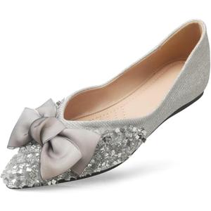 Flats Women Rhinestone Wedding Flats Comfort Pointed Toe Ballet Flats Dress Flats for Women (10, Silver)