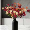 Fall Artificial Chrysanthemum Flowers 10 Stems&2 Eucalyptus,Orange Faux Kiku Pom Pom Mums Dried Flower for Vase,Fake Silk Fall Floral for Table Centerpiece,Faux Flower Arrangements Decoracin de Otoo (Mix)