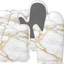 Oven Mitts and Pot Holders Marble White Gold Silicone Kitchen Accessories Set of 4 Heat Resistant Long Gloves Potholder Non-Slip Grip for Chef Cooking,Baking,Grilling,BBQ, 
11"L x 7.2"W