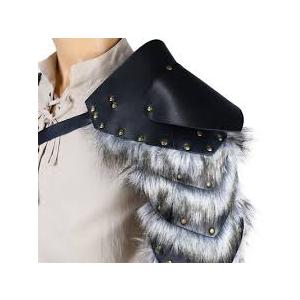 Men's Viking Fur Shoulder Armor Harness Medieval Pauldron One Shoulder Fur Wrap Leather Cosplay Renaissance Knight Costume Arm Cuff Cloak