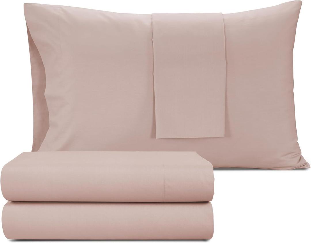 IZOD 100% Egyptian Cotton Sheets Set Queen Size, Cotton Percale Crisp Sheet Set 4Pc, Lightweight & Deep Pocket fits Upto 17", Long-Staple Soft Combed, Hotel Style Luxury Bedding Sheet - Blush Rose
