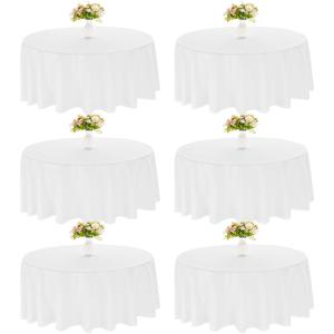 6 Pack 90 Inch Round White Polyester Tablecloth Bulk Washable Table Covers for Wedding Dining Table Buffet Parties Banquet Decor(White)