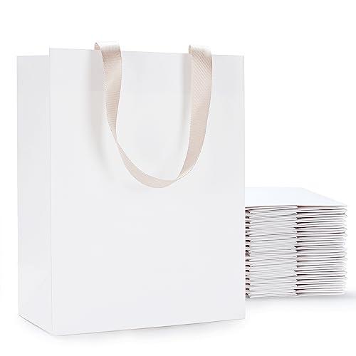 YACEYACE White Paper Gift Bags, 20Pcs 8"x4.25"x10.5" White Kraft Gift Bag with Handles, Medium Gift Bags with Handles Bulk, Paper Shopping Bag Bulk
