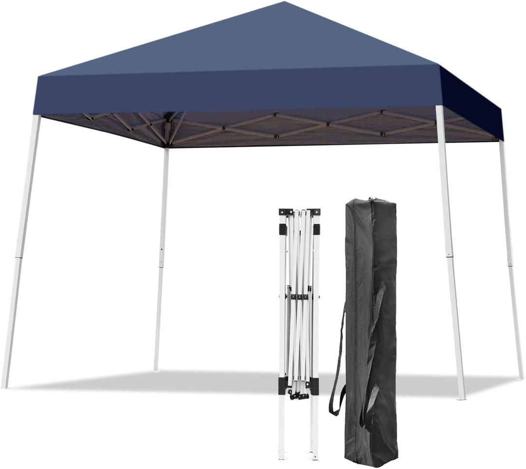Canopy Tent, 10X10 FT Pop Up Canopy Outdoor Instant Tent Slant Legs with Carrying Bag, Portable Gazebo Shelter for Patio Deck Garden and Beach - 8X8 FT Canopy Cover (Dark Blue)