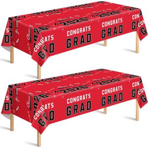 3 x OHOME Graduation Party Decorations 2026 - Plastic Red Tablecloth for Graduation Decorations Class of 2026 - Party Favors Supplies Banner,2 Pack