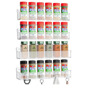 Nieifi Spice Rack Wall Mount, 4 Pack, Clear, Screw or Adhesive Installation, Spice Rack Organizer for Your Kitchen Cabinet or Pantry Door