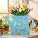 Zeyune Spring Tulips Centerpieces for Tables 14 Inch Colorful Tulips Table Decorations Centerpiece with 14 Artificial Flower Hello Spring Door Sign for Table Kitchen Home Dining Room Decor