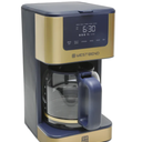 West Bend Drip Coffee Maker Brews Hot or Iced, Programmable with Brew Strength Selector Auto Shut-Off and 6 Functions Permanent Mesh Filter and Glass Carafe, 12-Cup, Metallic, Slate Blue/Gold