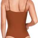 HeyNuts Women's Double Layer Ultra Soft Spaghetti Strap Scoop Neck Sleeveless Bodysuit, Backless Causal Tank Tops