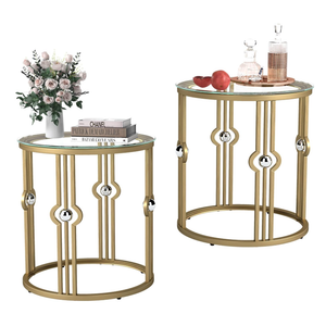 OIOG Glass Side Table Set of 2, Living Room End Table with Tempered Glass & Metal Frame, Gold Side Table for Bedroom Office, 2 PC