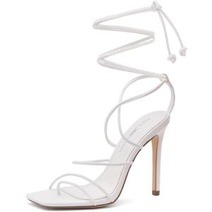 Shoe Land SL-Finely Women's Lace-Up Heels, Square Open Toe Ankle Wrap Tie-Up Heeled Sandals, 4-Inch Stiletto Strappy Dress Sandals for Party, Wedding, and Prom, Size 9