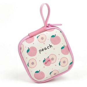 Cute Earbud Case with Carabiner, Mini Hard Shell Carrying Pouch for Wired & Wireless Earphones, Small EVA Travel Organizer Box for Charging Cables, USB Flash Drives & Coins, Peach