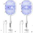 2PACK Electric Fly Swatter,4000V Bug Zapper Racket,2 in 1 Mosquito Zapper Racket with 1200ml Battery Rechargeable Purple Mosquito Killer Lamp with 3 Layers Safety Net Suitable for Indoor and Outdoor