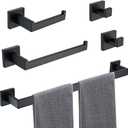 Premium 5-Piece Matte Black Bathroom Hardware Accessory Set, Durable SUS304 Stainless Steel Wall-Mounted Towel Bar and Towel Holder, 23.6-Inch Bathroom Towel Rack