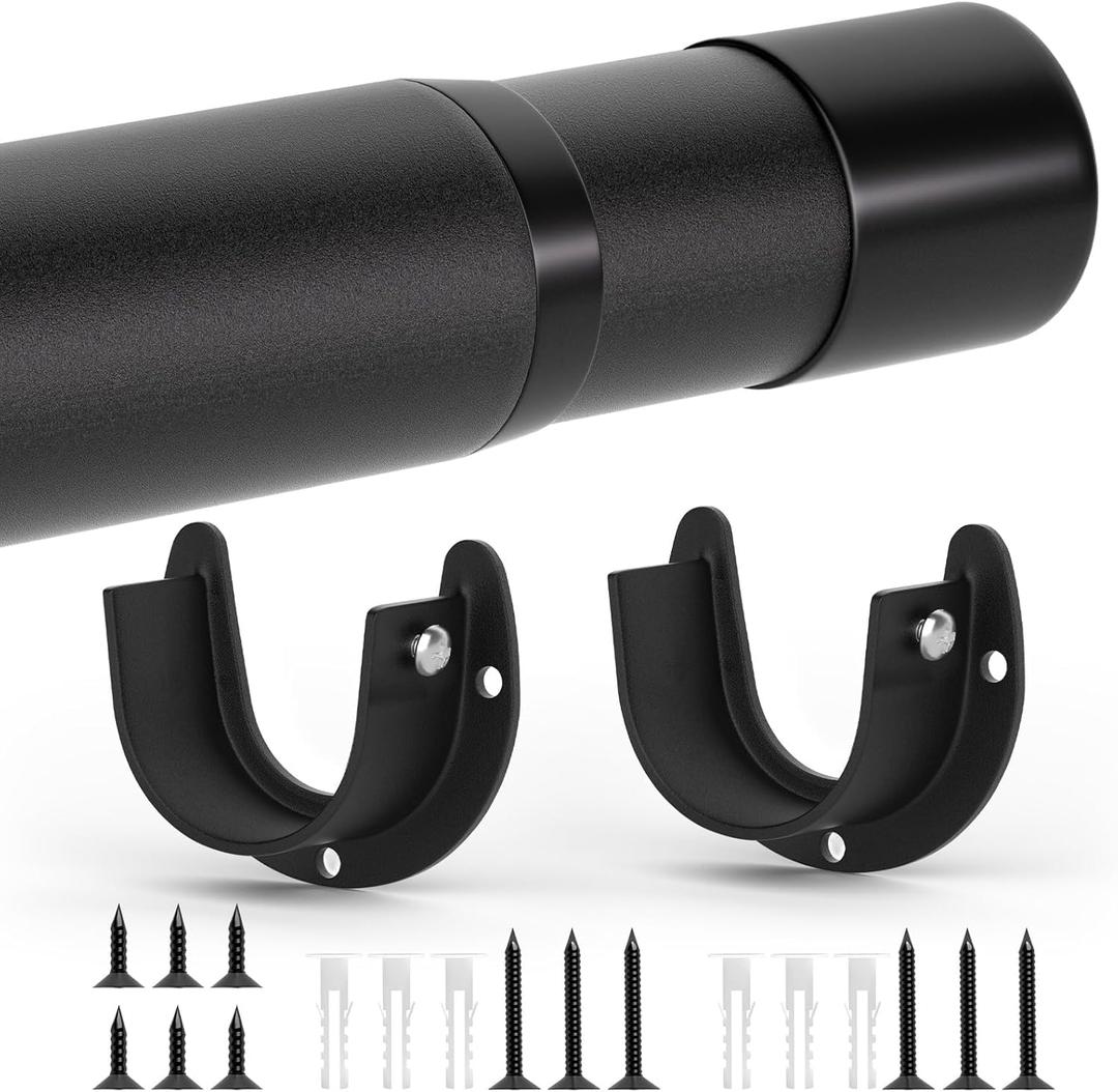 Closet Rod, 17 to 38 Inch Adjustable Closet Bar for Hanging Clothes, Heavy Duty Clothes Hanging Rod Closet Poles for Wardrobe, Laundry, Bathroom, Windows, Matte Black, 1.3 Inch Diameter