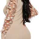 Annystore Women's Mock Neck Sheer Sleeve Ribbed Bodycon Midi Dress (Beige, XL)