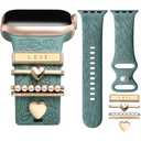 DaQin Flower Engraved Band Compatible with Apple Watch Bands for Women 40mm 38mm 41mm 42mm, Soft Silicone Strap With Dressy Decorative Apple Watch Charms for iWatch Series 11 10 9 8 7 6 5 4 3 2 1 SE