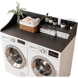 Memobarco 2 Tiers Washer Dryer Countertop, 54" Width x 27.5" Depth Laundry Countertop Organization, Wooden Washer and Dryer Topper for Folding, Sorting & Ironing, Easy to Install, Black, Two Tiers