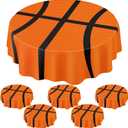6 Pack Round Basketball Tablecloth 84 Inch Plastic Basketball Party Decorations Disposable Table Cloth Washable Disposable Circle Table Cover for Birthday Party Supplies Decoration