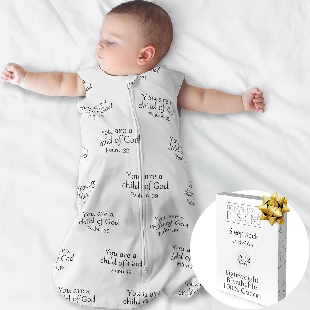 Baby Sleep Sack -Toddler Wearable Blanket 100% Cotton Sleep Sack Soft & Breathable Sleeveless Muslin Sleep Bag w/ 2-Way Zipper - Baptism & Christening (Large Sleep Sack 12M-18 Months, 1 Pack) by Ocean Drop
