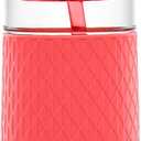 Ello Devon 18oz Glass Tumbler with Straw, Friction Fit Bamboo Wood Lid and Silicone Sleeve | Perfect for Iced Coffee, Tea, Matcha and Smoothies (Coral)