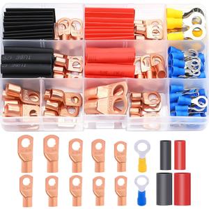 Twidec/110PCS Battery Cable Ends AWG 2 4 6 8 10 12 14 16 Gauge Copper Cable Wire Lugs,Ring Terminals Connectors,Copper Ring Terminals with Heat Shrink N-067-110PCS
