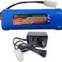 XUNTU 7.2V 3800mAh NIMH Battery (1 Pack) for RC Cars, 6-Cell NiMH Flat Rechargeable Battery Pack w/Standard Tamiya Connector + 7.2V Smart Charger(1 PC)