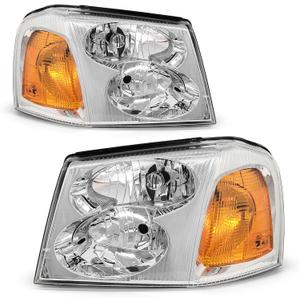 for 2002 2003 2004 2005 2006 2007 2008 2009 Gmc Envoy Headlight Assembly for 02-09 Gmc Envoy Clear Lens Chrome Housing with Amber Reflector Headlamp Replacement Left and Right Pair
