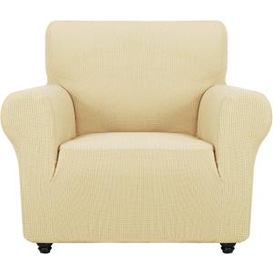 ZNSAYOTX Super Stretch Chair Slipcover Universal Sofa Chair Covers for Living Room Dogs Pet Furniture Protector Spandex Armchair Slipcovers with Anti Slip Foam Sticks (Beige, Chair) (Small (30"-47"))