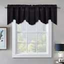 Blackout Scalloped Valance for Window - Luxury Velvet Curtain Tiers Thermal Insulated Privacy Drapes, Extra Wide and Short Window Treatment for Backdrop/Office, Black, 52 x 18-inch, 1 Pc (52"W x 18"L (Pack of 1))