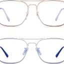 JM 2-Pack Aviator Reading Glasses Women Metal Frame Blue Light Blocking Computer Readers