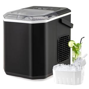 Countertop Ice Maker with Self-Cleaning, 9 Ice Cubes Ready in 6-13 Mins, 26.5Lbs/24H, 2 Sizes of Bullet Ice, Portable Ice Machine with Handle, Ice Scoop and Basket for Home Office (Black)