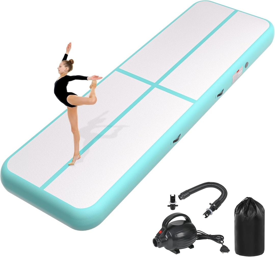 Inflatable Air Gymnastics Tumbling Mat 6ft 10ft 13ft 16ft 20ft, Air Tumble Track Mat 4/8 inches Thickness with Electric Air Pump for Home Use Training Cheerleading Yoga Water Beach Park