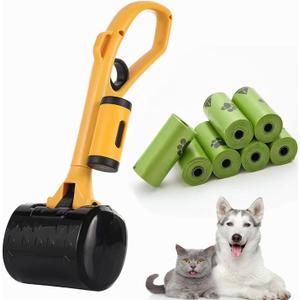 Pooper Scooper for Large Medium & Small Dogs Heavy Duty, 14.18Long Handled Dog Poop Scooper for Grass,Durable Dog Poop Pick Up Tool, Poop Grabber with 7 Dog Poop Bags 1 Dispenser Poop Scoop