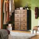 WLIVE Tall Dresser for Bedroom with 10 Drawers, Fabric Dresser for Closet, Storage Tower with Cabinet, Metal Frame, Rustic Brown Wood Grain Print