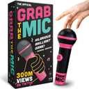 Lucky Egg Official Grab The Mic  Family Karaoke Board Game w/Foam Mic, 8+ Ages, 2-10 Players - Games for Bad Singers w/ 240 Lyrics (120 Cards) (First Edition)