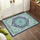 BESTSWEETIE 2x3 Area Rugs for Living Room Washable Non Slip Carpet Low Pile Soft Vintage Print Pattern Rug for Bedroom Dining Room Kitchen Entryway Indoor-Teal/Navy/Green/Yellow