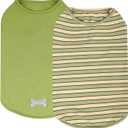 KYEESE 2Pack Dog Shirts Striped T Shirt Soft Tee for Small Dogs Cotton Tank Top Lightweight Sleeveless Vest Dog Clothes, Small,Green+Striped