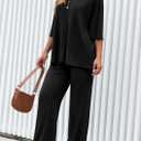 PRETTYGARDEN 2 Piece Lounge Sets for Women Summer 2025 Short Sleeve Tops Wide Leg Pants Matching Travel Outfits Clothing (Black,X-Small) 