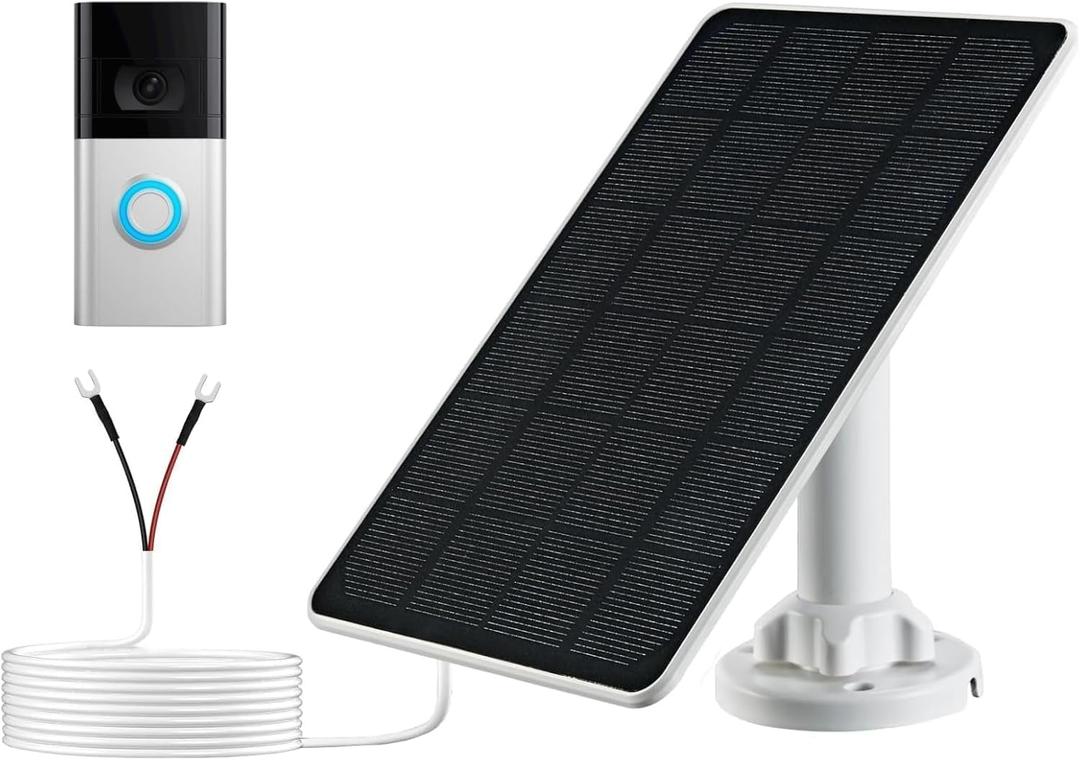 Solar Panel Charger Compatible with Ring Video Doorbell 3/3+/4, Battery Video Doorbell Plus, 13.1ft Waterproof Charging Cable, 5W Solar Panel, Adjustable Mount (1)